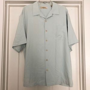 TOMMY BAHAMA Embroidered Baby Blue Silk Camp Shirt